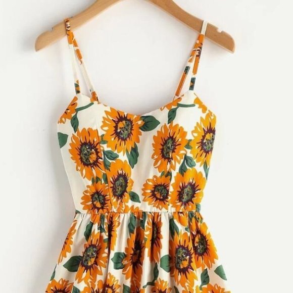 Sunflower Print Crisscross Cami Mini Dress - Picture 11 of 14